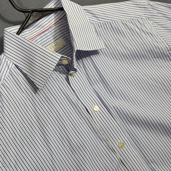 Eton Shirt Mens 16.5 42 Blue Striped Contemporary Cotton Long Sleeve French Cuff - Picture 1 of 10